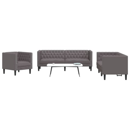 Juego de sofás Chesterfield 3 piezas cuero sintético gris de , Sofás - Ref: Foro24-3209270, Precio: 721,87 €, Descuento: %