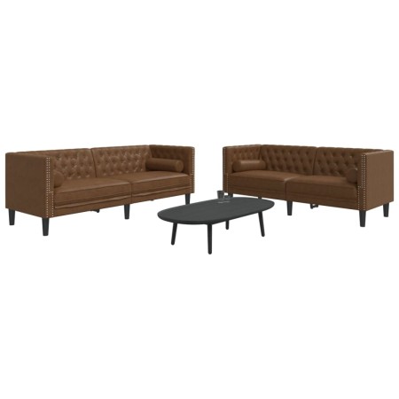 Set de sofás Chesterfield y cojines 2 pzs ante sintético marrón de , Sofás - Ref: Foro24-3209300, Precio: 584,08 €, Descuento: %