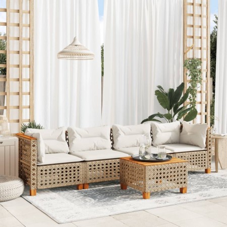 Juego de sofás jardín con cojines 5 pzas ratán sintético beige de , Conjuntos de jardín - Ref: Foro24-3261730, Precio: 401,89...