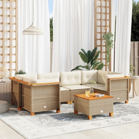 Set sofás de jardín 7 piezas y cojines ratán sintético beige de , Conjuntos de jardín - Ref: Foro24-3261745, Precio: 517,80 €...