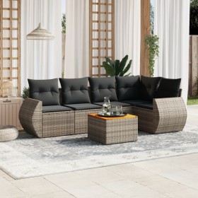 Set de muebles de jardín 6 pzas y cojines ratán sintético gris en Conjuntos de jardín | Comprar online en Foru.es