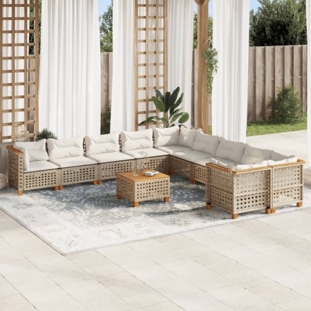 Set de sofás de jardín 11pzas con cojines ratán sintético beige de , Conjuntos de jardín - Ref: Foro24-3262054, Precio: 882,4...