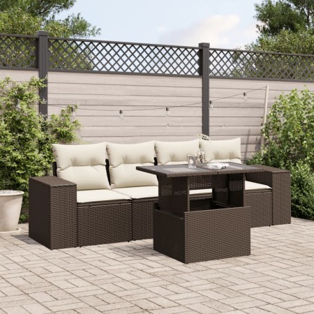 Set comedor de jardín 5 piezas y cojines ratán sintético marrón de , Conjuntos de jardín - Ref: Foro24-3268993, Precio: 371,2...