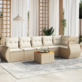Set sofás de jardín 7 piezas y cojines ratán sintético beige en Conjuntos de jardín | Comprar online en Foru.es