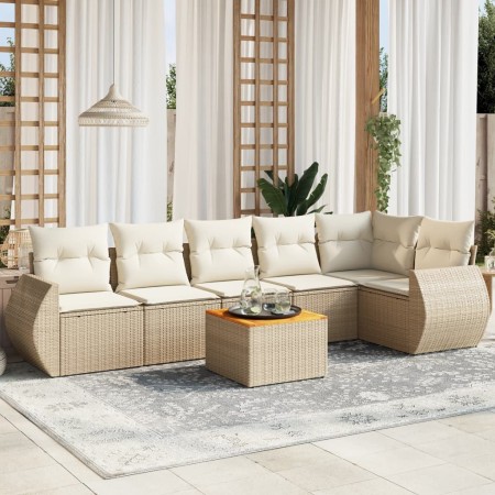 Set sofás de jardín 7 piezas y cojines ratán sintético beige en Conjuntos de jardín | Comprar online en Foru.es