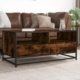Mesa de centro madera ingeniería metal roble humo 100x50x45 cm de , Mesas de centro - Ref: Foro24-848786, Precio: 97,93 €, De...