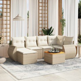 Set sofás de jardín 7 piezas y cojines ratán sintético beige en Conjuntos de jardín | Comprar online en Foru.es