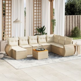 Set de sofás de jardín 9 pzas con cojines ratán sintético beige en Conjuntos de jardín | Comprar online en Foru.es