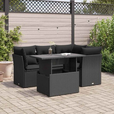 Set de muebles de jardín 5 pzas y cojines ratán sintético negro de , Conjuntos de jardín - Ref: Foro24-3326146, Precio: 402,4...