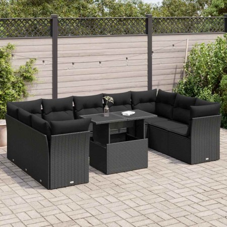 Set de sofás de jardín y cojines 10 pzas ratán sintético negro de , Conjuntos de jardín - Ref: Foro24-3326216, Precio: 687,11...