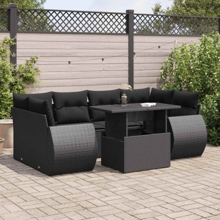 Set de sofás de jardín 7 pzas con cojines ratán sintético negro de , Conjuntos de jardín - Ref: Foro24-3326586, Precio: 544,4...