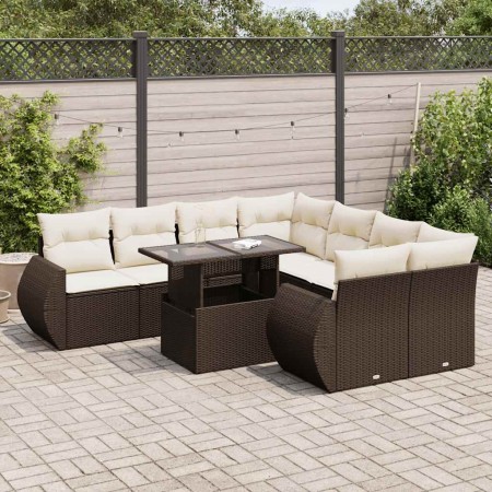 Set de sofás de jardín 9 pzas y cojines ratán sintético marrón de , Conjuntos de jardín - Ref: Foro24-3326614, Precio: 683,35...