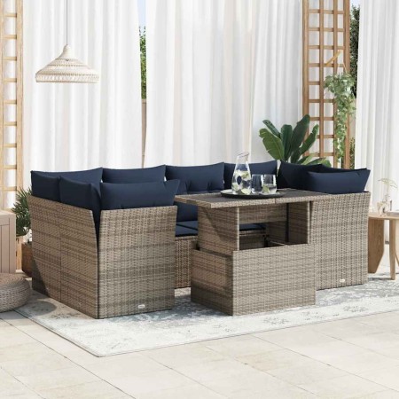 Set sofás jardín y cojines 7 pzas ratán sintético acacia gris de , Conjuntos de jardín - Ref: Foro24-3326112, Precio: 598,31 ...