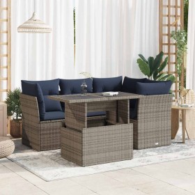 Set sofás jardín y cojines 5 pzas ratán sintético acacia gris de , Conjuntos de jardín - Ref: Foro24-3326152, Precio: 441,00 ...