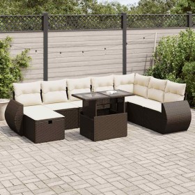 Set de sofás de jardín 9 pzas y cojines ratán sintético marrón de , Conjuntos de jardín - Ref: Foro24-3327923, Precio: 638,78...