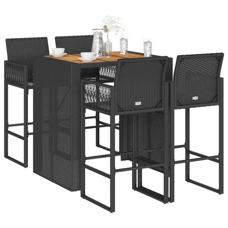 Set bar jardín sin cojines 5 pzas ratán sintético acacia negro de , Conjuntos de jardín - Ref: Foro24-3328886, Precio: 480,67...