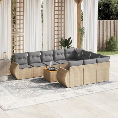 Set de sofás de jardín 11pzas con cojines ratán sintético beige en Conjuntos de jardín | Comprar online en Foru.es