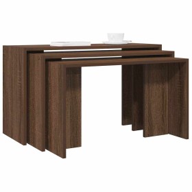 Mesas apilables 3 pzas madera contrachapada color roble marrón de , Mesas auxiliares - Ref: Foro24-858539, Precio: 63,32 €, D...
