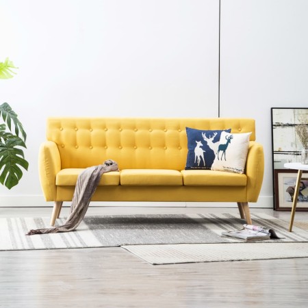 Sofá de 3 plazas tapizado de tela amarillo 172x70x82 cm en Sofás | Comprar online en Foru.es