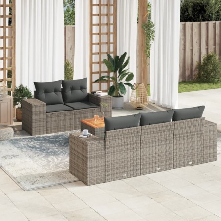 Set de muebles de jardín 6 pzas y cojines ratán sintético gris en Conjuntos de jardín | Comprar online en Foru.es