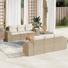 Set sofás de jardín 7 piezas y cojines ratán sintético beige en Conjuntos de jardín | Comprar online en Foru.es