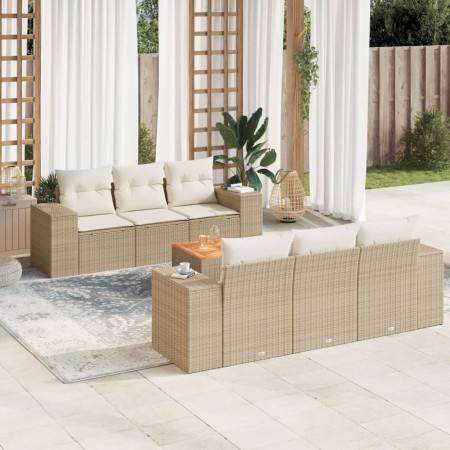 Set sofás de jardín 7 piezas y cojines ratán sintético beige en Conjuntos de jardín | Comprar online en Foru.es