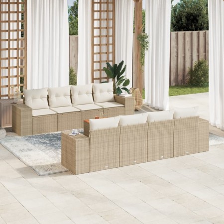 Set de sofás de jardín 9 pzas con cojines ratán sintético beige en Conjuntos de jardín | Comprar online en Foru.es