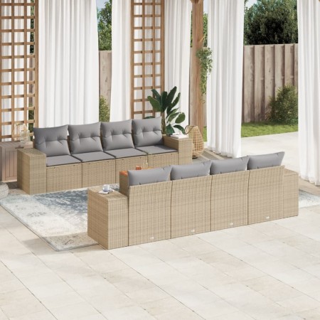 Set de sofás de jardín 9 pzas con cojines ratán sintético beige en Conjuntos de jardín | Comprar online en Foru.es