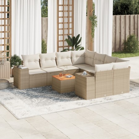 Set de sofás de jardín 9 pzas con cojines ratán sintético beige en Conjuntos de jardín | Comprar online en Foru.es