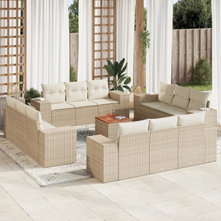 Set sofás de jardín con cojines 13 pzas ratán sintético beige en Conjuntos de jardín | Comprar online en Foru.es