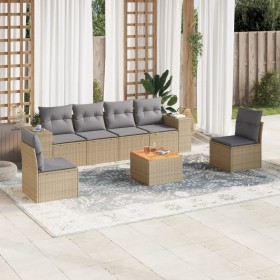 Set sofás de jardín 7 piezas y cojines ratán sintético beige en Conjuntos de jardín | Comprar online en Foru.es