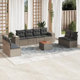 Set de muebles de jardín 9 pzas y cojines ratán sintético gris en Conjuntos de jardín | Comprar online en Foru.es