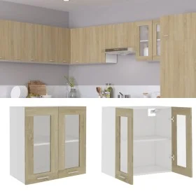 Armario colgante vidrio y madera ingeniería roble 60x31x60 cm de vidaXL, Armarios de cocina - Ref: Foro24-802524, Precio: 56,...