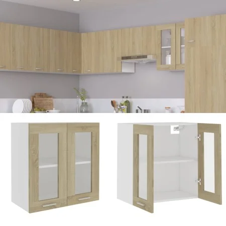 Armario colgante vidrio y madera ingeniería roble 60x31x60 cm de vidaXL, Armarios de cocina - Ref: Foro24-802524, Precio: 56,...
