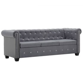 Sofá chesterfield de 3 plazas de terciopelo 199x75x72 cm gris en Sofás | Comprar online en Foru.es