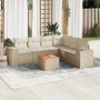 Set sofás de jardín 7 piezas y cojines ratán sintético beige en Conjuntos de jardín | Comprar online en Foru.es