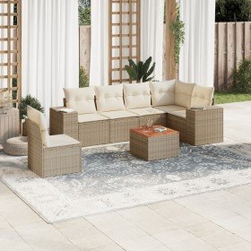 Set sofás de jardín 7 piezas y cojines ratán sintético beige en Conjuntos de jardín | Comprar online en Foru.es