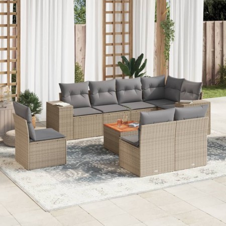 Set de sofás de jardín 9 pzas con cojines ratán sintético beige en Conjuntos de jardín | Comprar online en Foru.es