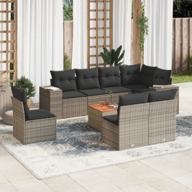 Set de muebles de jardín 9 pzas y cojines ratán sintético gris en Conjuntos de jardín | Comprar online en Foru.es