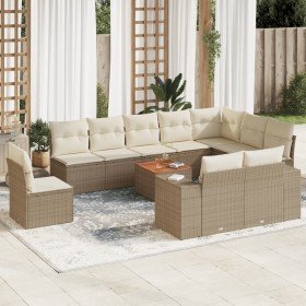 Set de sofás de jardín 11pzas con cojines ratán sintético beige en Conjuntos de jardín | Comprar online en Foru.es