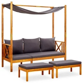 Banco de jardín con toldo y reposapiés madera de acacia maciza de vidaXL, Bancos de jardín - Ref: Foro24-3058009, Precio: 323...