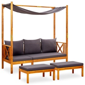 Banco de jardín con toldo y reposapiés madera de acacia maciza de vidaXL, Bancos de jardín - Ref: Foro24-3058009, Precio: 327...