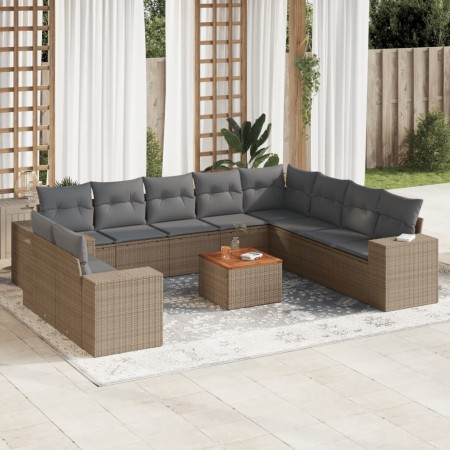 Set de sofás de jardín 11pzas con cojines ratán sintético beige en Conjuntos de jardín | Comprar online en Foru.es