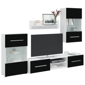 Muebles para TV 5 piezas con iluminación LED negra mate de , Muebles TV - Ref: Foro24-3324230, Precio: 320,40 €, Descuento: %