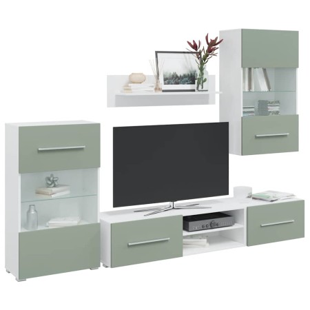 Muebles para TV 5 piezas con iluminación LED verde oliva de , Muebles TV - Ref: Foro24-3324232, Precio: 320,40 €, Descuento: %