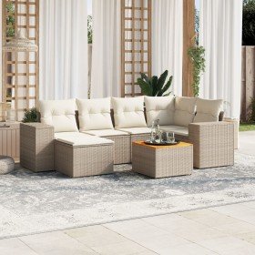 Set sofás de jardín 7 piezas y cojines ratán sintético beige en Conjuntos de jardín | Comprar online en Foru.es
