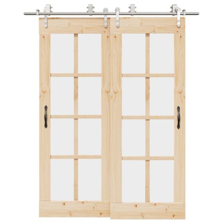 Kit de herrajes para puerta corredera 183 cm acero plateado de , Artículos para puertas - Ref: Foro24-3295765, Precio: 209,21...