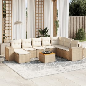 Set de sofás de jardín 9 pzas con cojines ratán sintético beige en Conjuntos de jardín | Comprar online en Foru.es