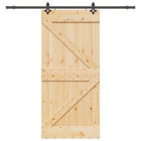 Puerta corredera con herrajes madera maciza de pino 100x210 cm de , Puertas - Ref: Foro24-3332639, Precio: 256,12 €, Descuent...