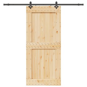 Puerta corredera con herrajes madera maciza de pino 100x210 cm de , Puertas - Ref: Foro24-3332735, Precio: 231,19 €, Descuent...